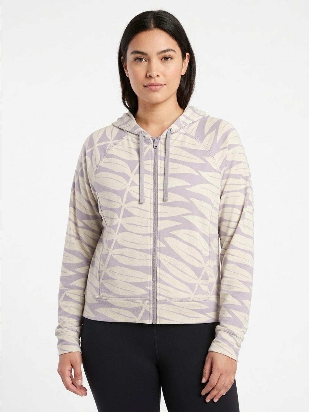 Patagonia Lilac and Cream Leaf-Print Zip-Up Hoodie